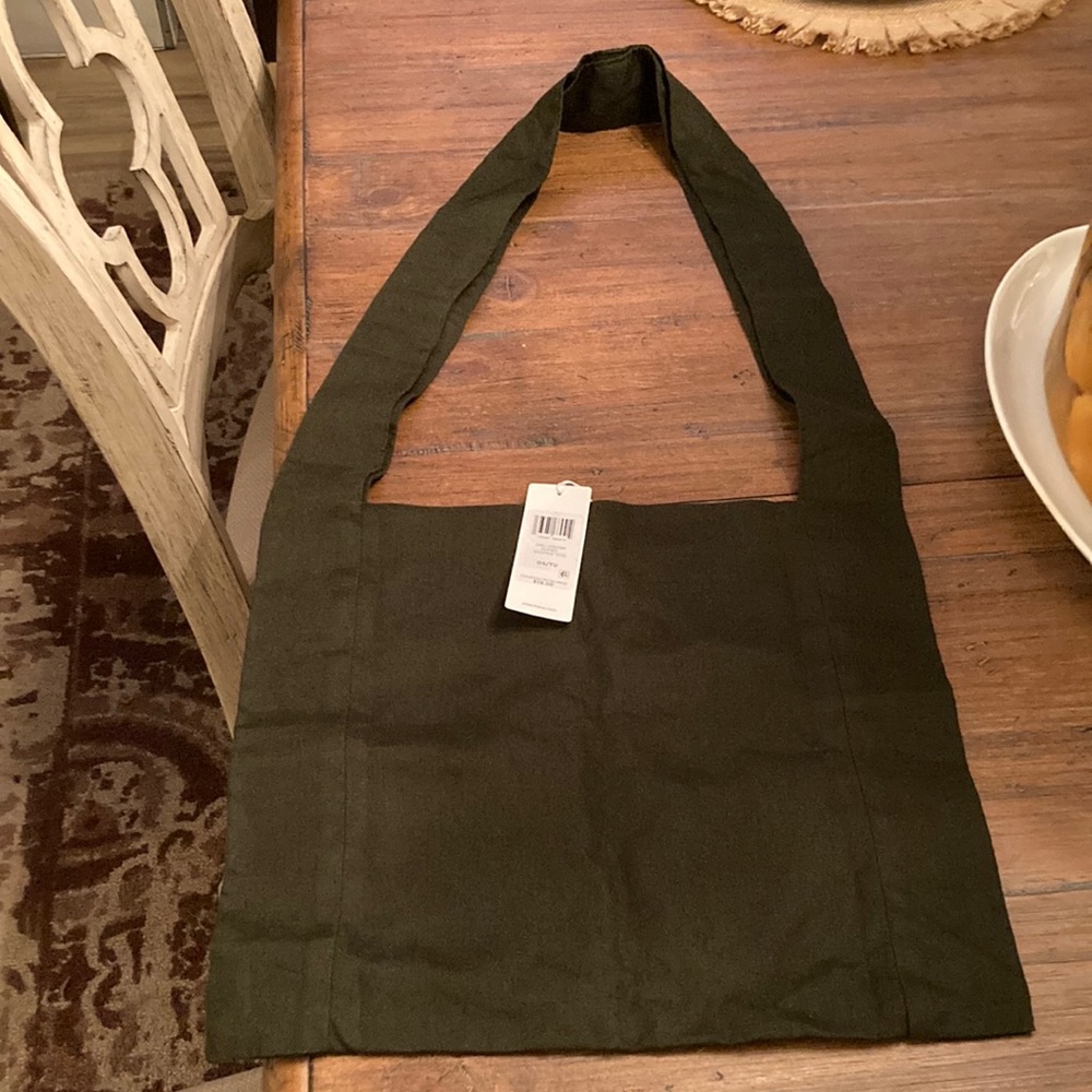 Eileen Fisher Seaweed Dark Green Organic Linen Shopper Tote